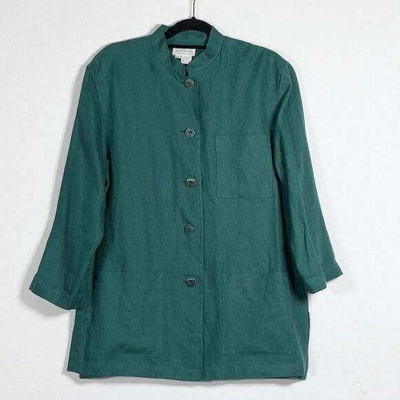 Doncaster Tunic 100% Linen Top Womens Sz 12 Green 3/4 Sleeves Mandarin Collar - Picture 1 of 13